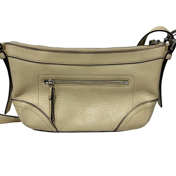 Coach Beige Pebbled Leather Crossbody Bag With Purple Lining & Adjustable Strap - Picture 2 of 10